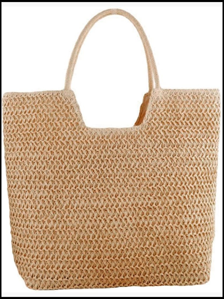 Woven Straw Shoulder Bag Summer Beach Tote Handbag Lightweight Casual Vacation